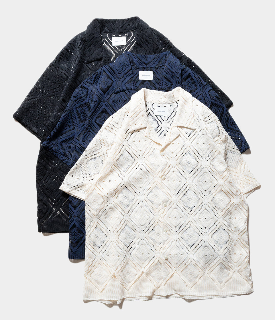 superNova. / Aloha shirt - Diamond raschel lace/S/コットン/BLK superNova. 